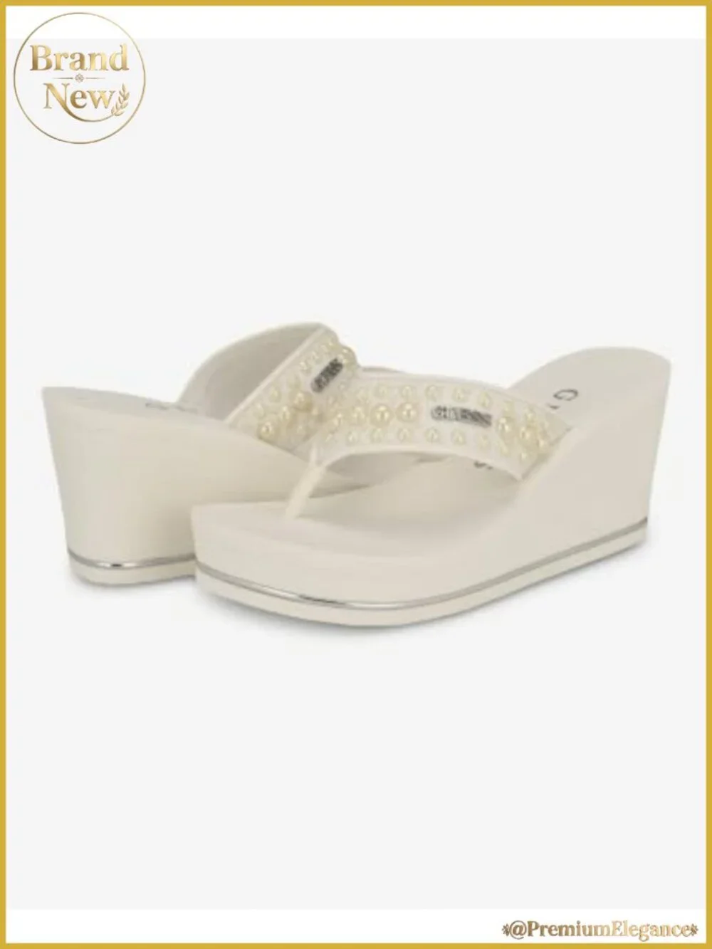Pearl Strap Wedge Sandals Slip On 2.95 Inch Heel Platform
